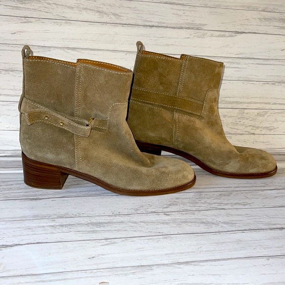 J. CREW Parker Shearling Ankle Winter Boots Womens Size 9 Taupe Leather Pullon - Picture 1 of 7